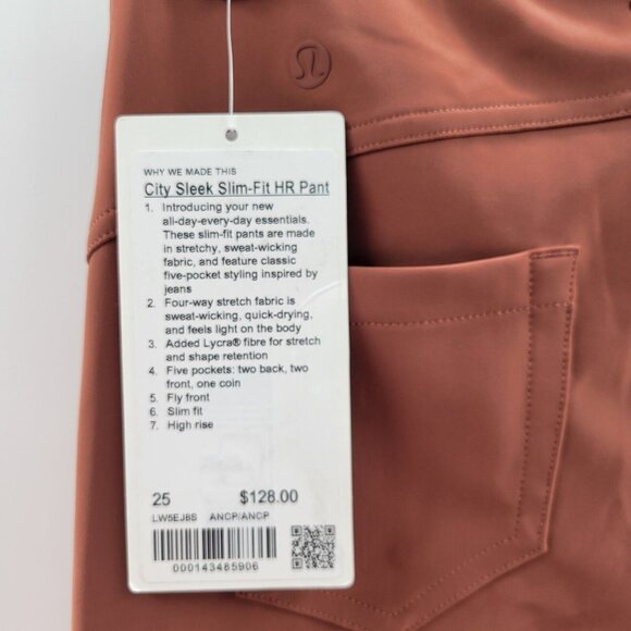 Lululemon Woman's City Sleek Slim Fit HR Pant | Size 25 |‎ Copper/ New With Tags - Picture 9 of 11